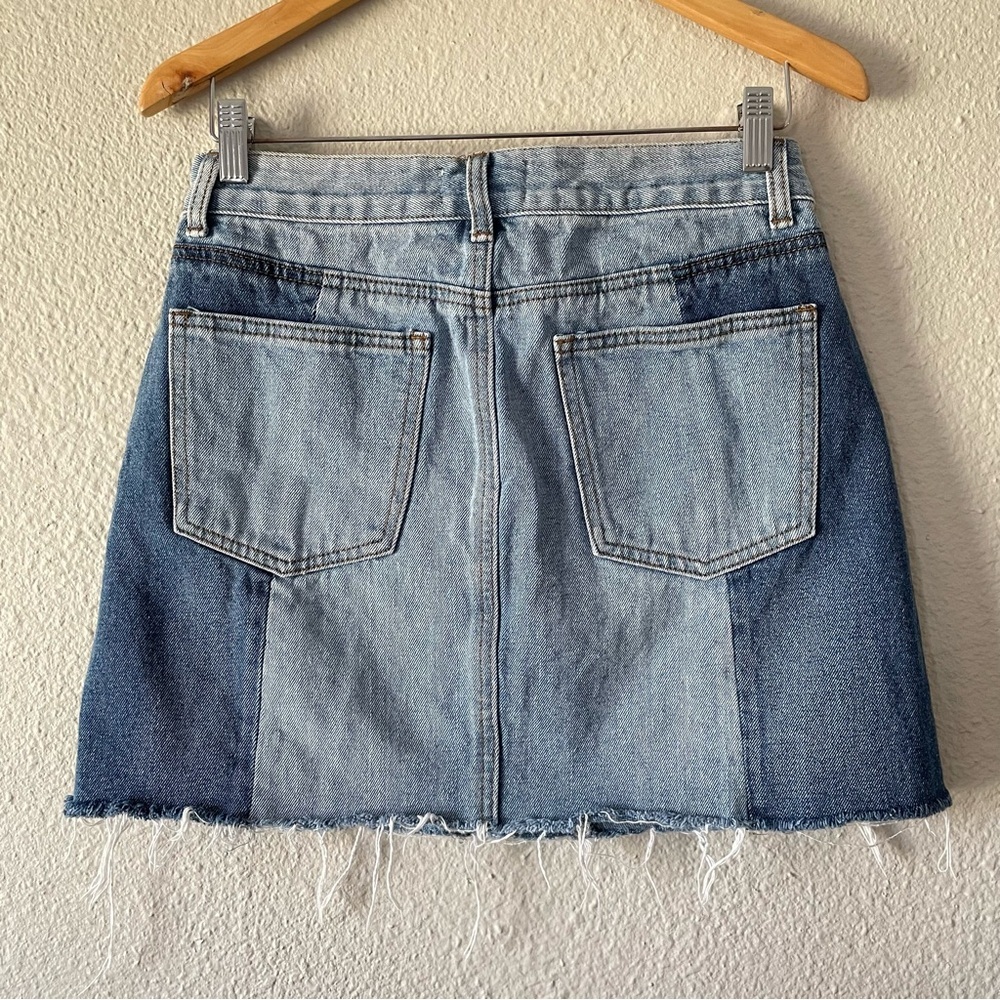 Lulus EVIDNT Tammy Cutoff Denim Skirt Women’s 29 Blue Medium Wash Patchwork Mini - Picture 9 of 13